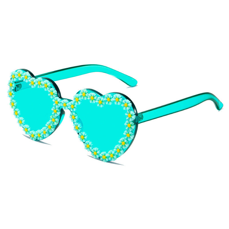 Wholesale PC Flower Sticker Double Heart Frame Sunglasses